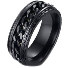 **COI Titanium Black/Gold Tone/Silver Tire Tread Ring-5262