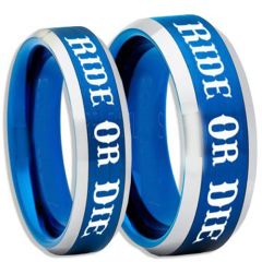 *COI Titanium Blue Silver Ride or Die Beveled Edges Ring-5408