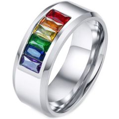 COI Titanium Rainbow Color Ring With Cubic Zirconia-5548