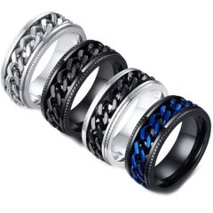 **COI Titanium Silver/Black/Silver Black/Black Blue Chain Link Ring-5566