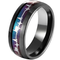 COI Black Titanium Rainbow Color Heartbeat Dome Court Ring-5594