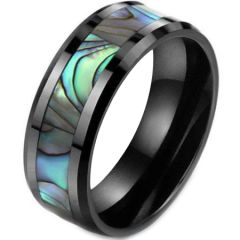 COI Black Titanium Abalone Shell Beveled Edges Ring-JT5786