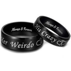 **COI Black Titanium His Crazy Her Weirdo Beveled Edges Ring-5849