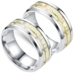 COI Titanium Gold Tone/Silver Heartbeat and Heart Luminous Ring-5906