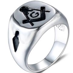 *COI Titanium Black Gold Tone/Silver Masonic Freemason Ring-5997