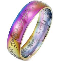 *COI Titanium Rainbow LGBT Gay & Lesbian Lord of Rings Ring Power Dome Court Ring-6002