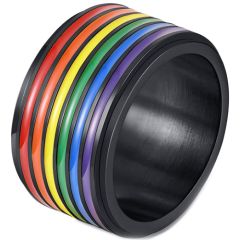*COI Titanium Black/Gold Tone Rainbow Color Ring-6019