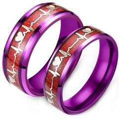 *COI Titanium Purple Red Heartbeat Beveled Edges Ring-6854