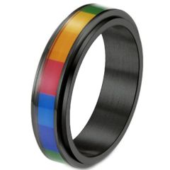 *COI Titanium Black/Gold Tone/Silver Rainbow Color Step Edges Ring-6879AA