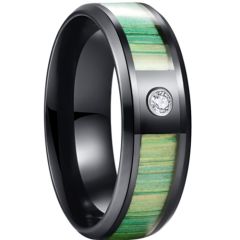 *COI Black Titanium Wood Beveled Edges Ring With Cubic Zirconia-6887BB