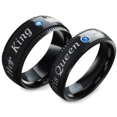 *COI Black Titanium King Queen Crown Ring With Cubic Zirconia-6890BB