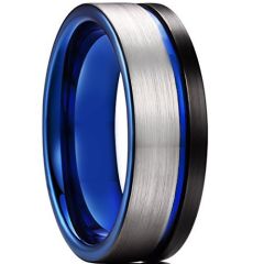 *COI Titanium Black Blue Offset Grooves Pipe Cut Flat Ring-6904AA