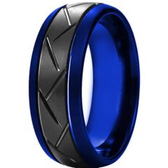 *COI Titanium Black Blue Tire Tread Double Grooves Ring-6908AA