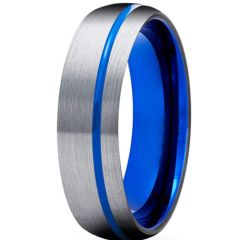 **COI Titanium Blue Silver Offset Grooves Dome Court Ring-6928AA