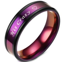 **COI Titanium Black Purple His Crazy & Heart Beveled Edges Ring-6947AA