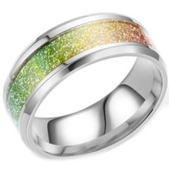 **COI Titanium Rainbow Color Meteorite Beveled Edges Ring-6949AA
