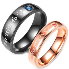 **COI Titanium Black/Rose Her Weirdo/His Crazy Ring With Cubic Zirconia-6964AA