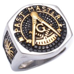 **COI Titanium Gold Tone Black Masonic Freemason Ring-6981AA
