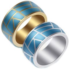 **COI Titanium Gold Tone/Silver Blue Resin Dome Court Ring-7009AA
