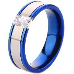 **COI Titanium Blue Silver Solitaire Ring With Cubic Zirconia-7012AA