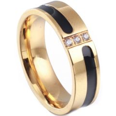 **COI Titanium Gold Tone Black Ring With Cubic Zirconia-7016AA