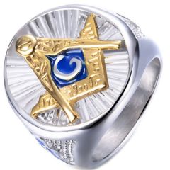 **COI Titanium Gold Tone Blue Masonic Freemason Ring-7024AA