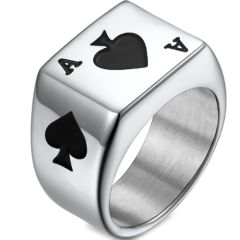 **COI Titanium Black Silver Ace of Spade Ring-7026AA