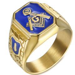 **COI Titanium Gold Tone Blue Masonic Freemason Ring-7028AA
