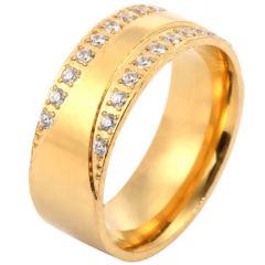 **COI Gold Tone Titanium Ring With Black/White Cubic Zirconia-7036BB