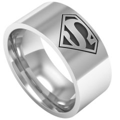 **COI Titanium Black Silver Super Man Pipe Cut Flat Ring-7052AA