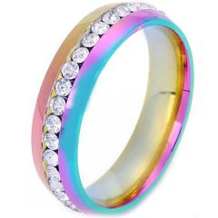 **COI Titanium Rainbow Color Dome Court Ring With Cubic Zirconia-7070AA