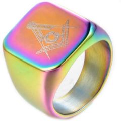 **COI Titanium Rainbow Color Masonic Freemason Signet Ring-7079AA