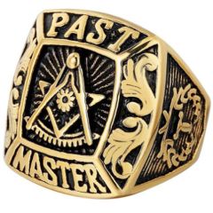 **COI Titanium Black Gold Tone Masonic Freemason Ring-7085