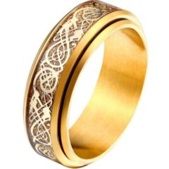 **COI Gold Tone Titanium Dragon Step Edges Rotating Ring-7100