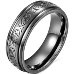 **COI Titanium Black/Gold Tone/Silver Celtic Double Grooves Ring-7109