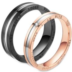 **COI Titanium Black/Rose Silver Couple Wedding Band Ring-7125