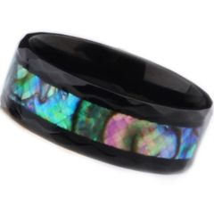 **COI Black Titanium Faceted Ring With Abalone Shell-7134