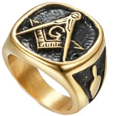 **COI Titanium Black Gold Tone Masonic Freemason Ring-7140BB