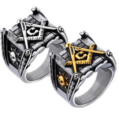 **COI Titanium Black Gold Tone/Silver Masonic Freemason Ring-7180AA