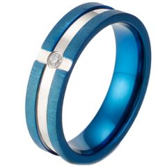 **COI Titanium Blue Silver Grooves Ring With Cubic Zirconia-7200AA