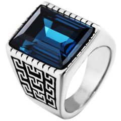 **COI Titanium Greek Key Pattern Ring With Blue/Green/Red/Black Cubic Zirconia-7208BB