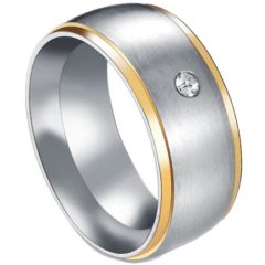 **COI Titanium Gold Tone Silver Ring With Cubic Zirconia-7209BB