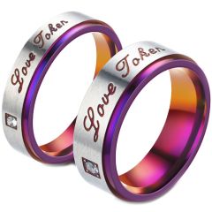 **COI Titanium Rainbow Color Silver Love Token Ring With Cubic Zirconia-7223AA