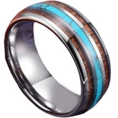 **COI Titanium Dome Court Ring With Wood & Turquoise-7266AA