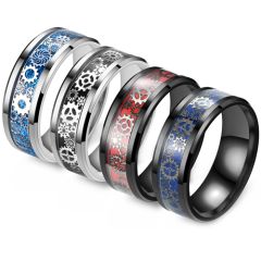 **COI Titanium Black/Silver Gears Ring With Carbon Fiber-7337CC