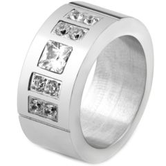 **COI Titanium Double Grooves Ring With Cubic Zirconia-7339CC