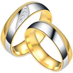**COI Titanium Gold Tone Silver Wedding Couple Ring-7347BB