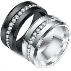 **COI Titanium Black/Silver Beveled Edges Ring With Cubic Zirconia-7357AA