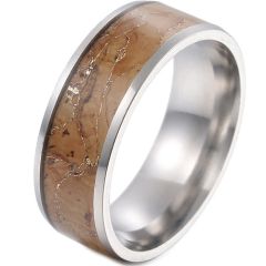 **COI Titanium Blue/Silver/Gold Tone/Black Dome Court Ring With Wood-7402BB