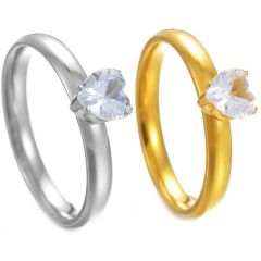 **COI Titanium Gold Tone/Silver Solitaire Ring With Cubic Zirconia-7404BB